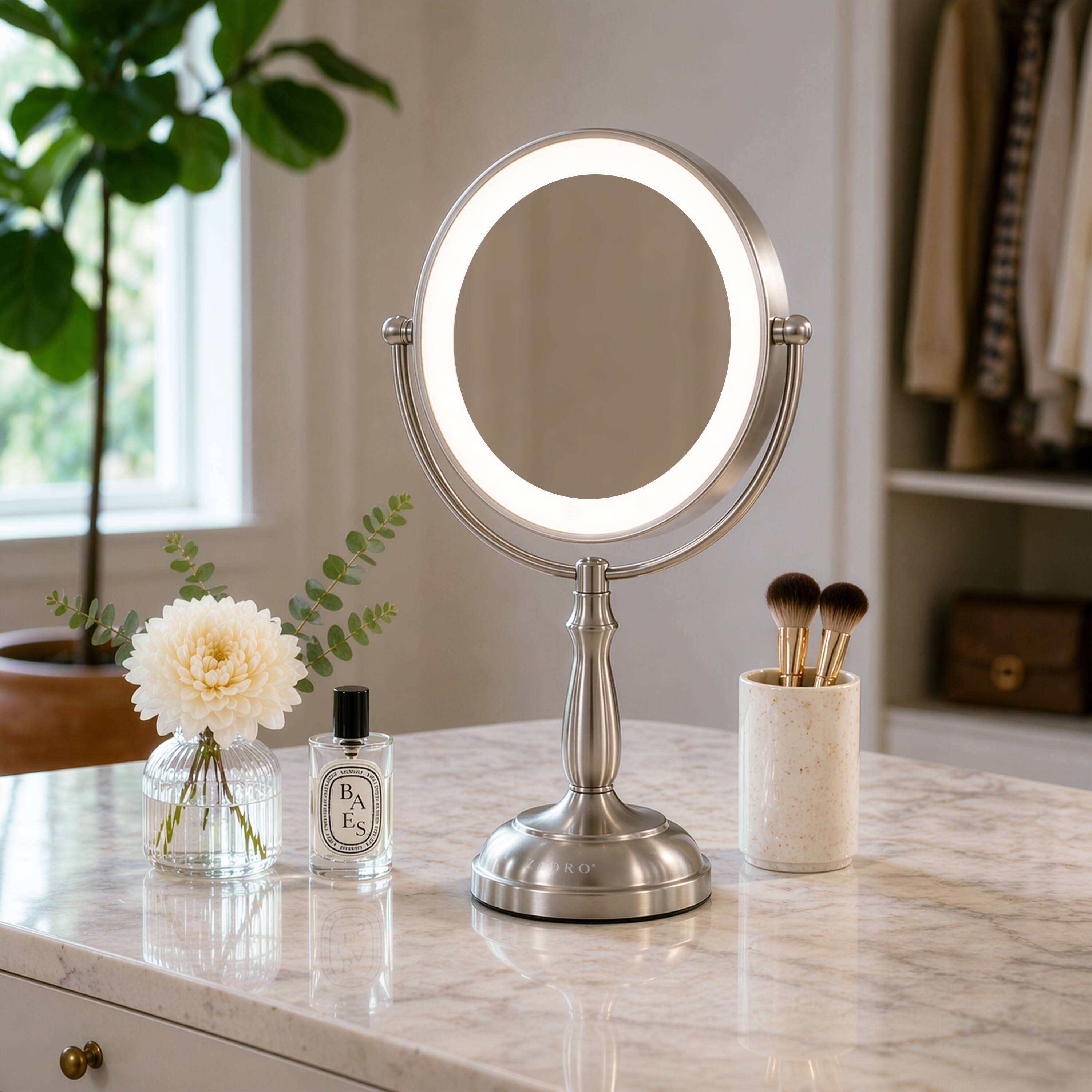 Alt View 2. Zadro - LED Lighted Makeup Mirror with Touch Control and Magnification Options 5X, 10X, 12X - Satin Nickel.