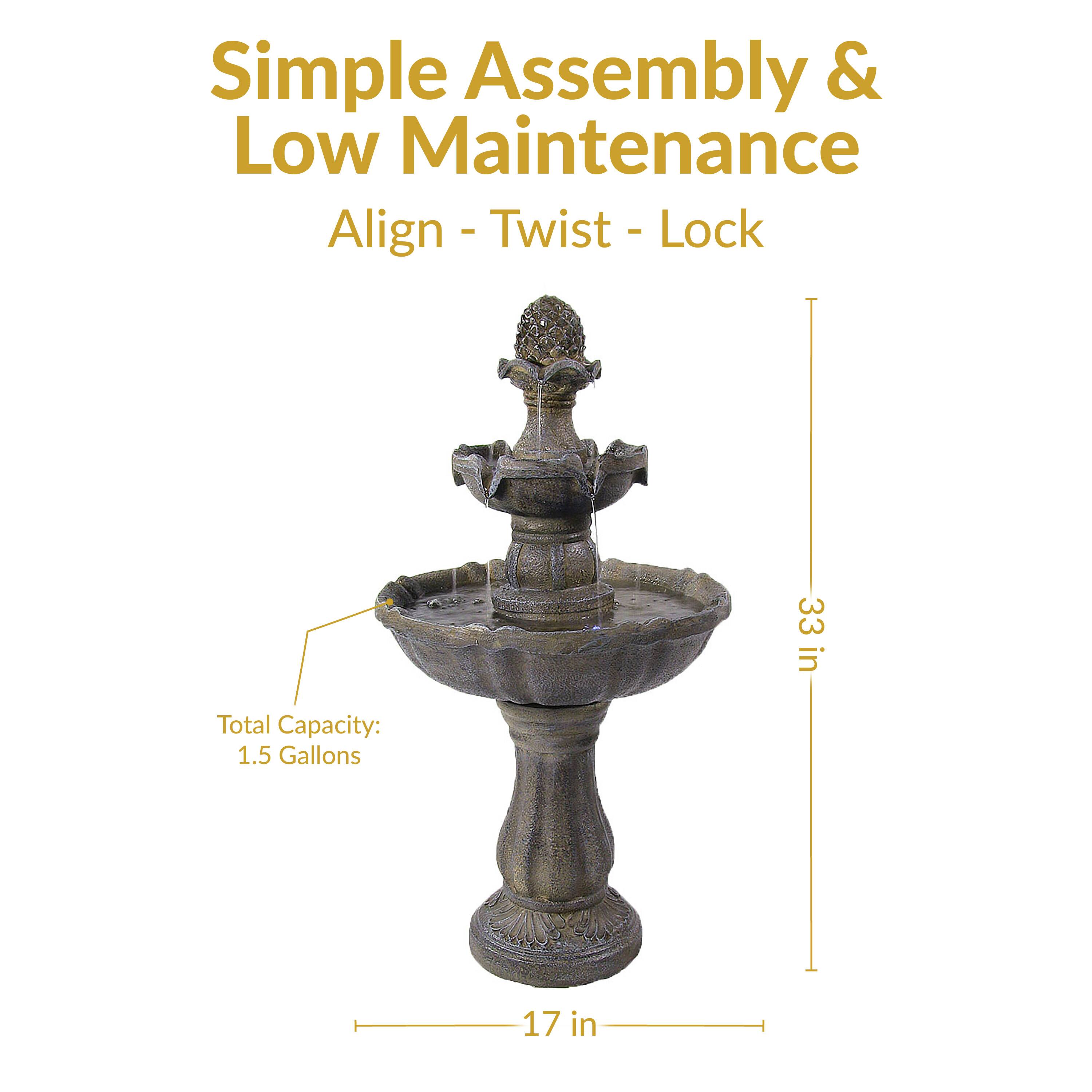 Simple Assembly & Low Maintenance  
Align - Twist - Lock  

Total Capacity: 1.5 Gallons  
33 in  
17 in