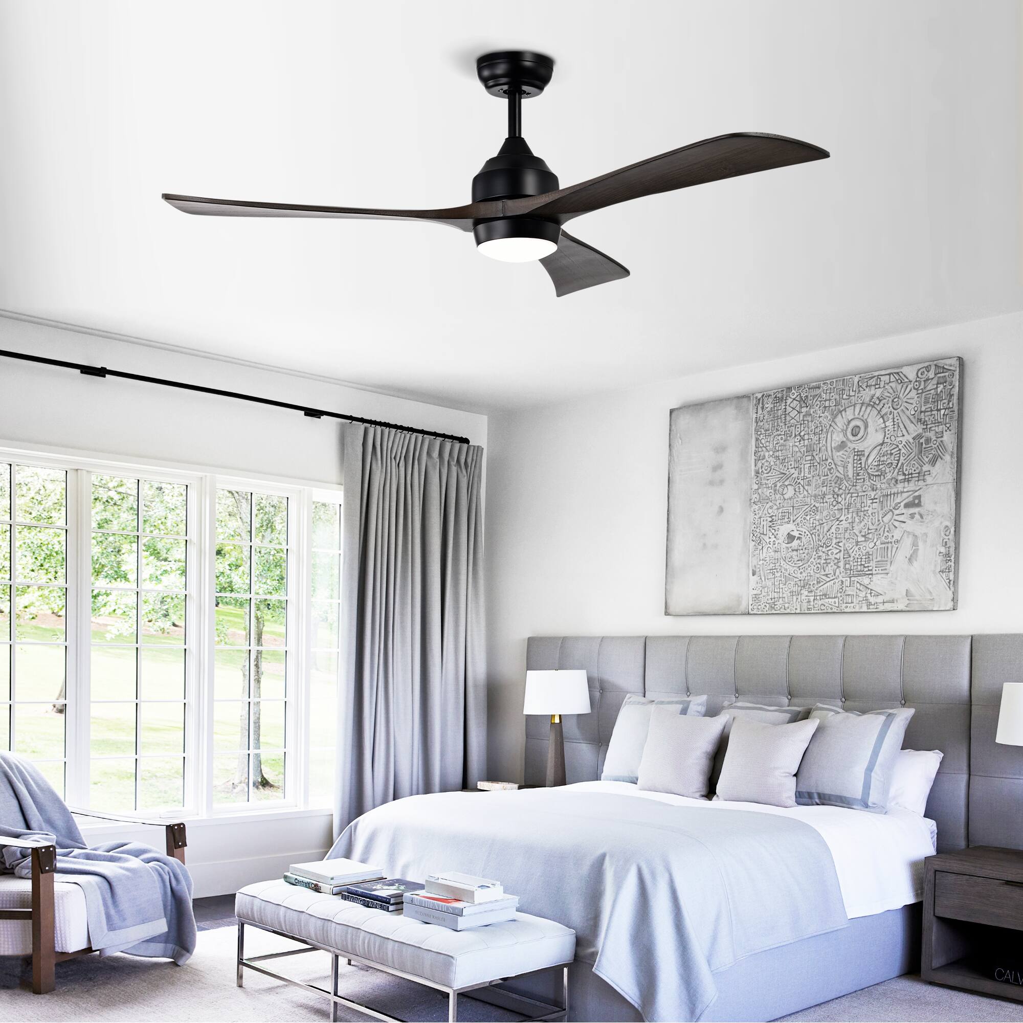Alt View 4. Akoasm - 52" Solid Wood Ceiling Fan with Light & Remote, Quiet DC Motor, 6 Speeds, Reversible for Bedroom/Living Room.