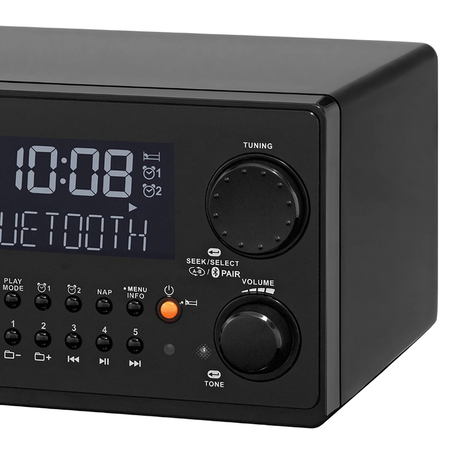 TUNING 10:08 2 1 BLUETOOTH SEEK/SELECT A-B J * PAIR PLAY VOLUME MODE 1 2 MENU NAP INFO 1 2 3 4 5 + K4 I DN TONE