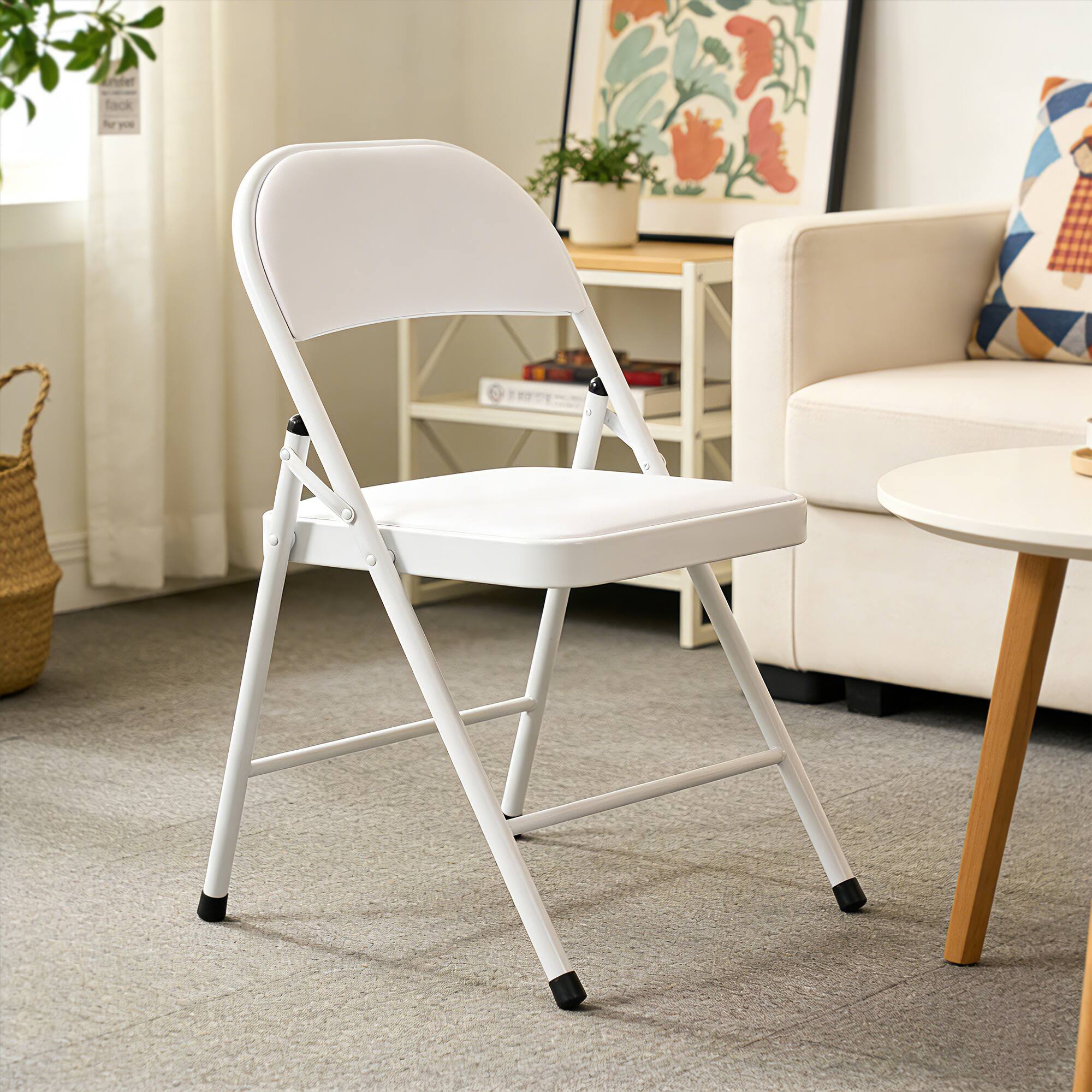 Angle. Yardgrace - Folding Chairs 6 Pack, Indoor Outdoor Portable Stackable Commercial Metal Chairs, Seating for Wedding, Party, Camping. - White.