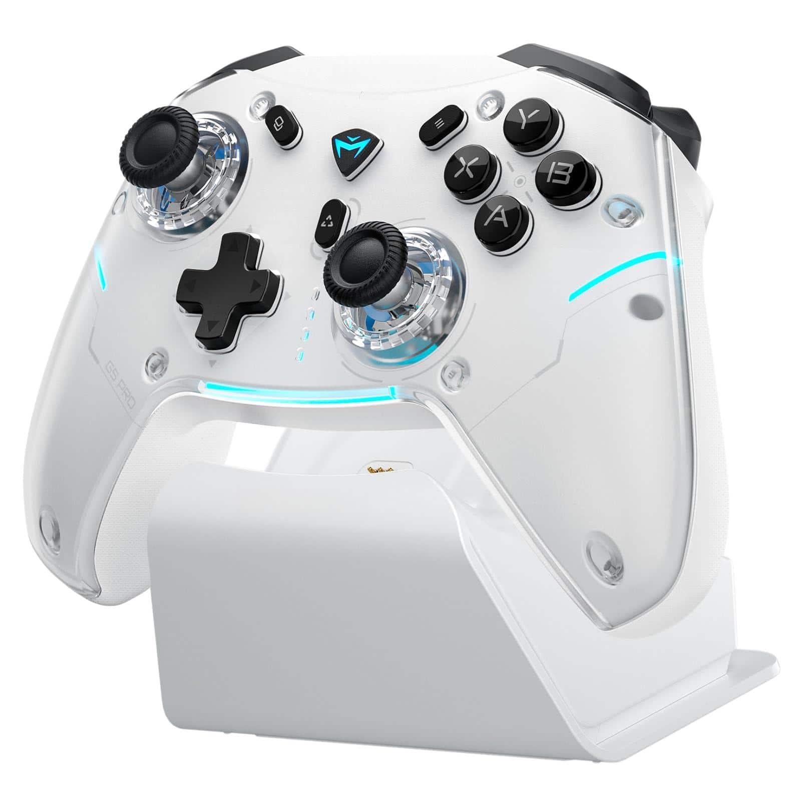 Dazzling Pops - g5pro se 1000hz gaming controller for ns pc ios android with charging dock pc hall effect joystick triggers - White