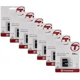 7-Pack Transcend 64GB 300S UHS-I microSD-PackC Memory Card with SD Adapter