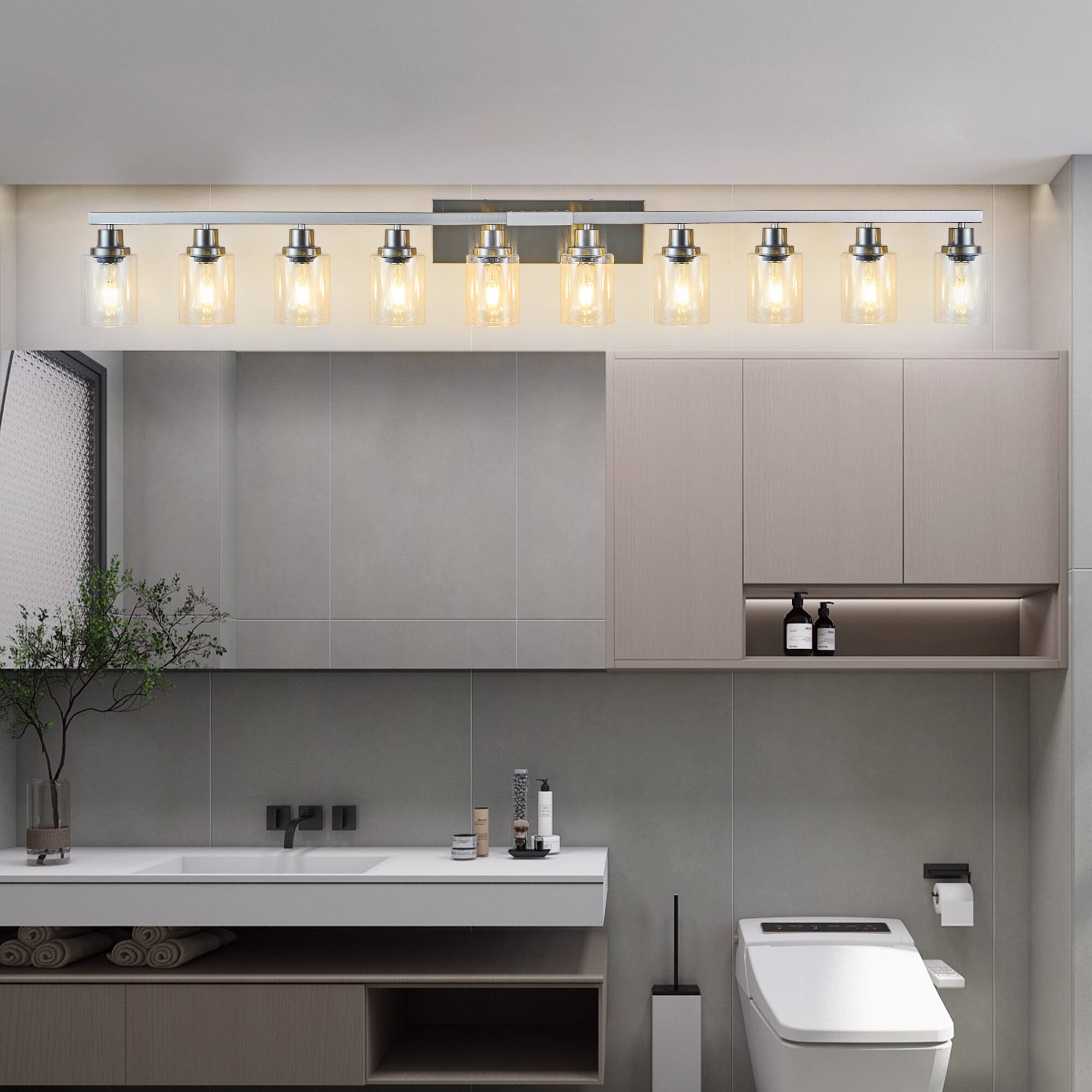 Angle. HOMLUX - 65.35 in. 10 Lights Gold LED Vanity Light Bar with Crystal Shade.