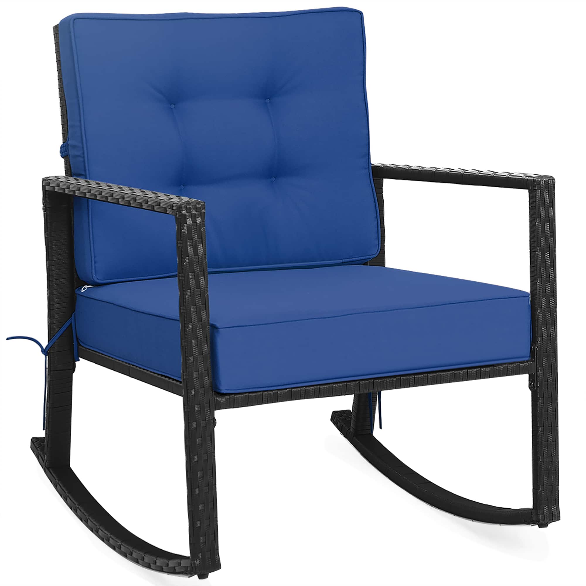 Costway - Patio Rattan Rocker Chair Outdoor Glider Rocking Chair Cushion Lawn - Navy