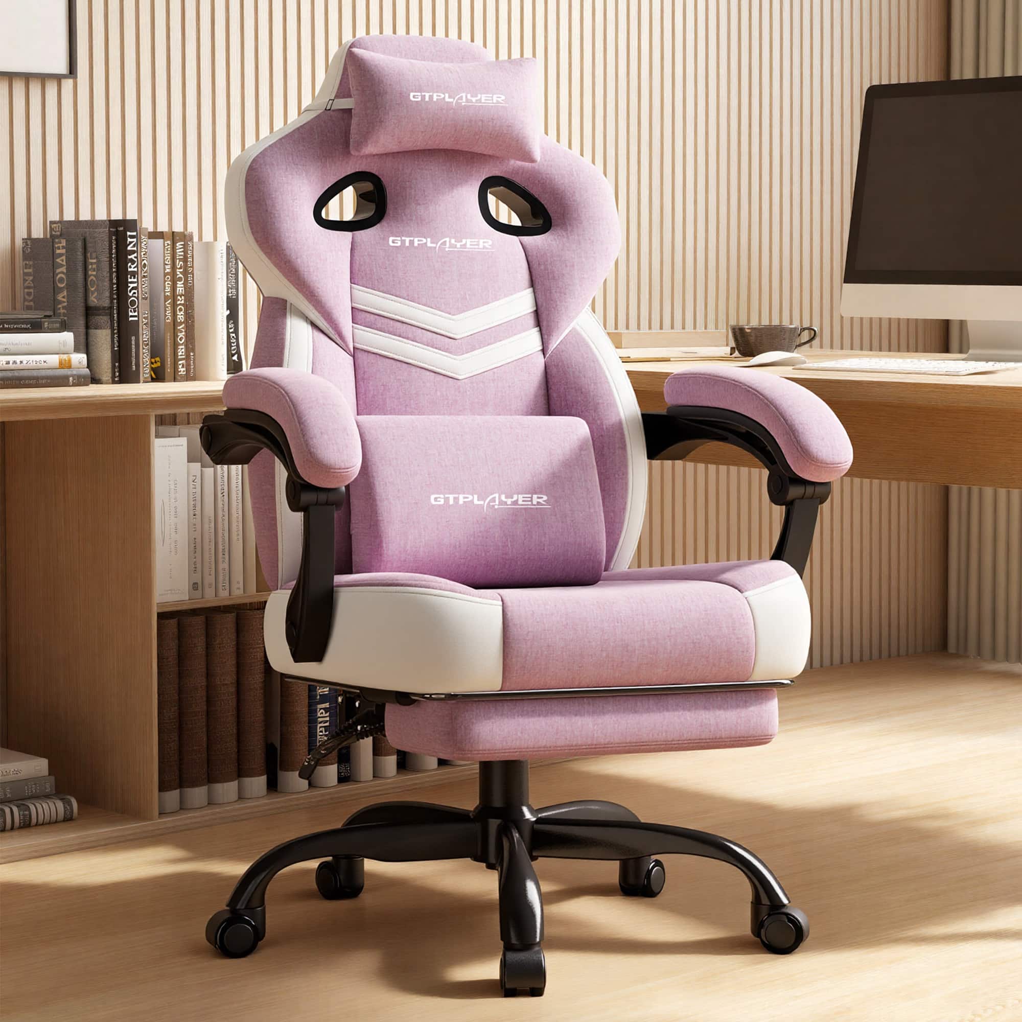 GTPlayer - Gaming Chair 360°-Swivel Big & Tall Computer Chair with Footrest and Lumbar Support for Office or Gaming - Pink
