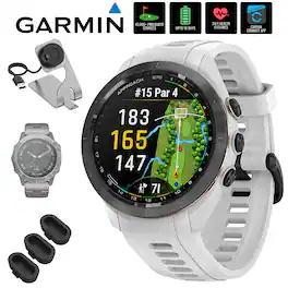Bundle - Garmin - Approach S70 GPS Smartwatch 42mm Ceramic + Dock & Accessories - Black/Peach Ceramic Bezel with White Silicone Band - (2023)