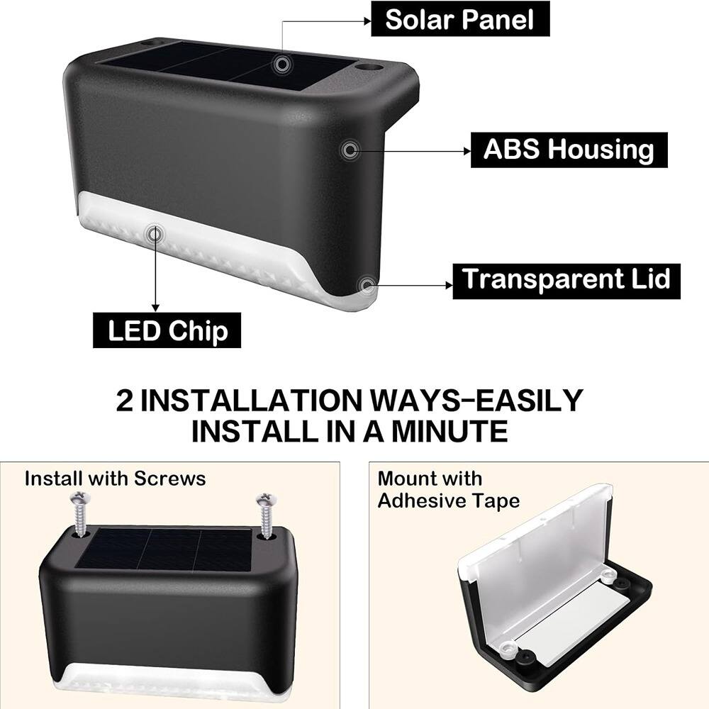 Solar Panel ABS Housing LED Chip Transparent Lid

2 INSTALLATION WAYS-EASILY INSTALL IN A MINUTE

Install with Screws

Mount with Adhesive Tape