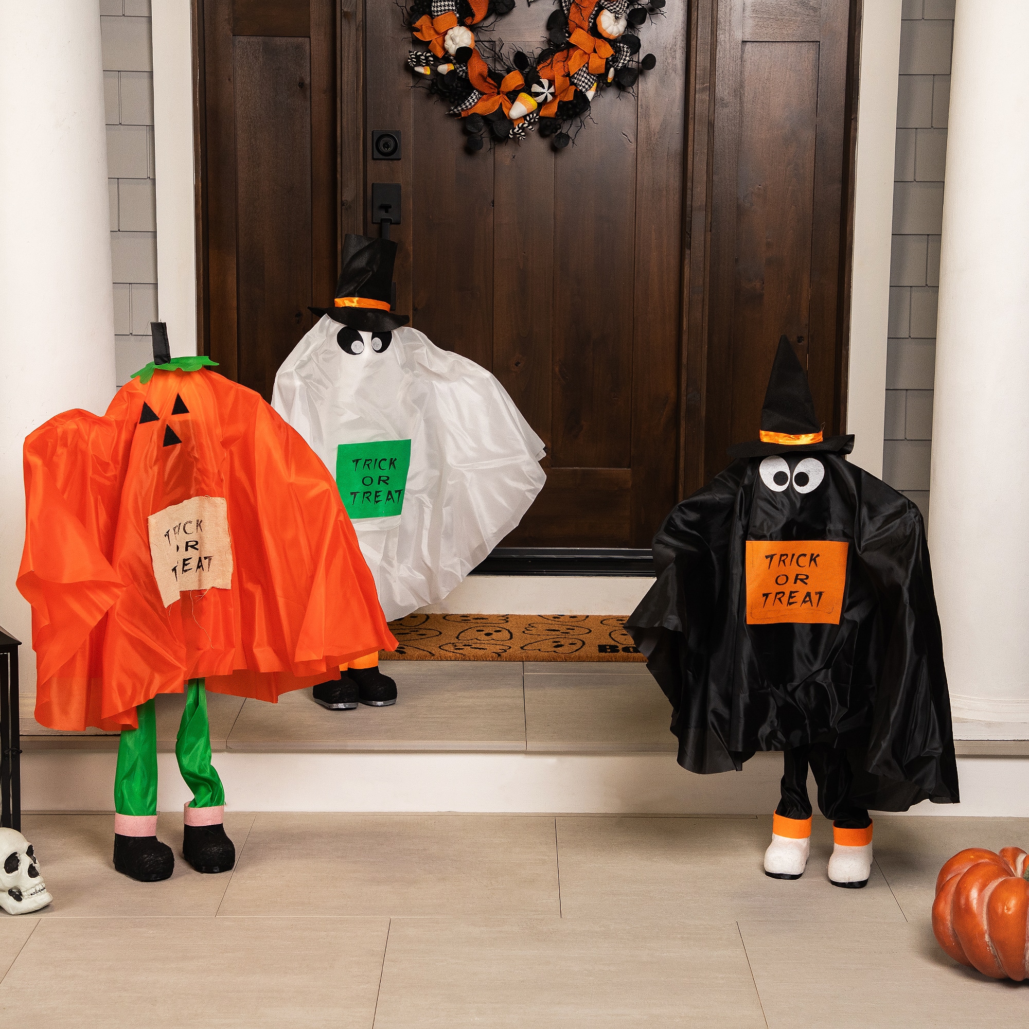 Northlight - Ghost, Pumpkin and Bat Standing Halloween Kid Figures - 36" - Set of 3 - Black