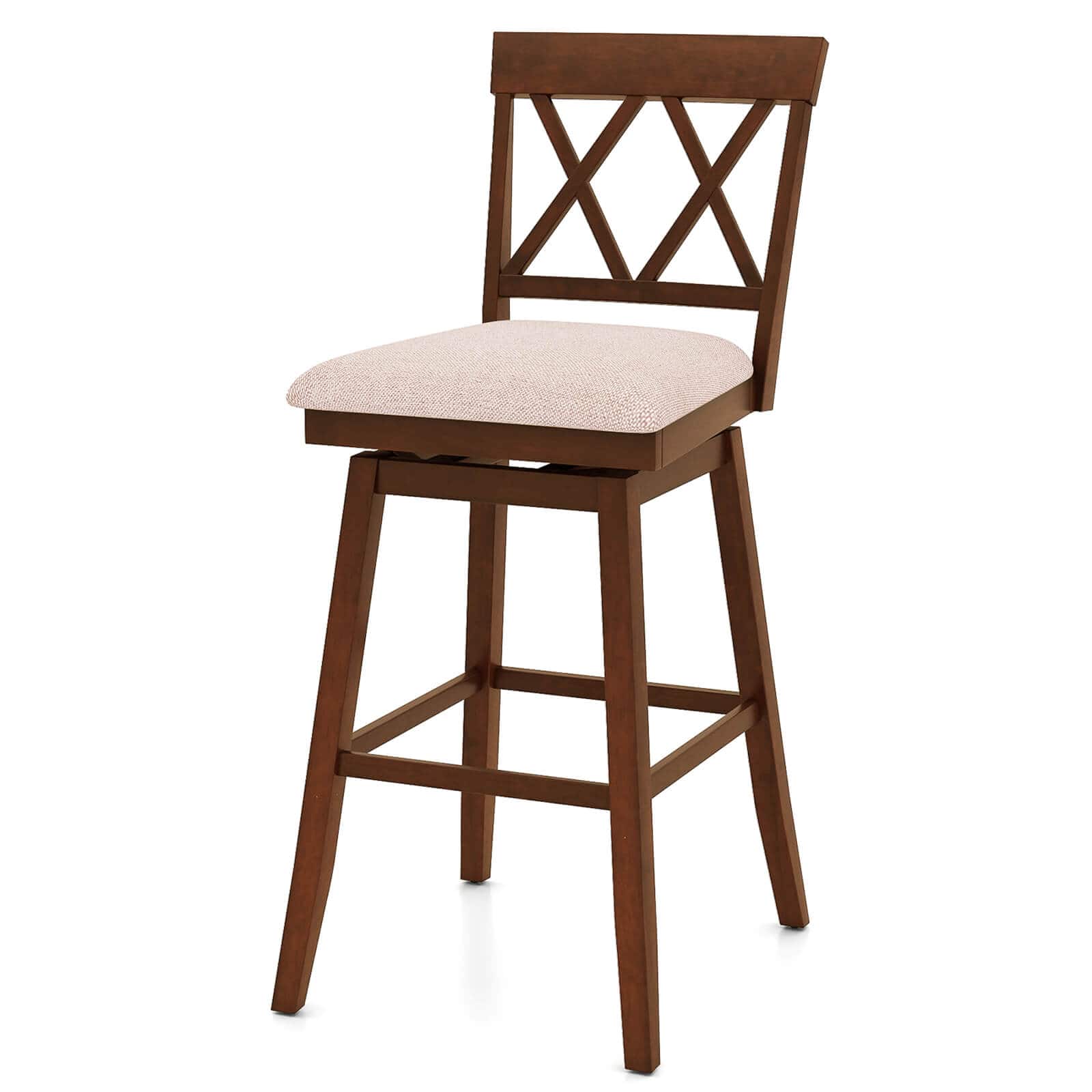 Costway - 1 PCS 29" Bar Stool Wooden Chair with Contoured Backrest Swivel Padded Seat for Kitchen - White/Gray