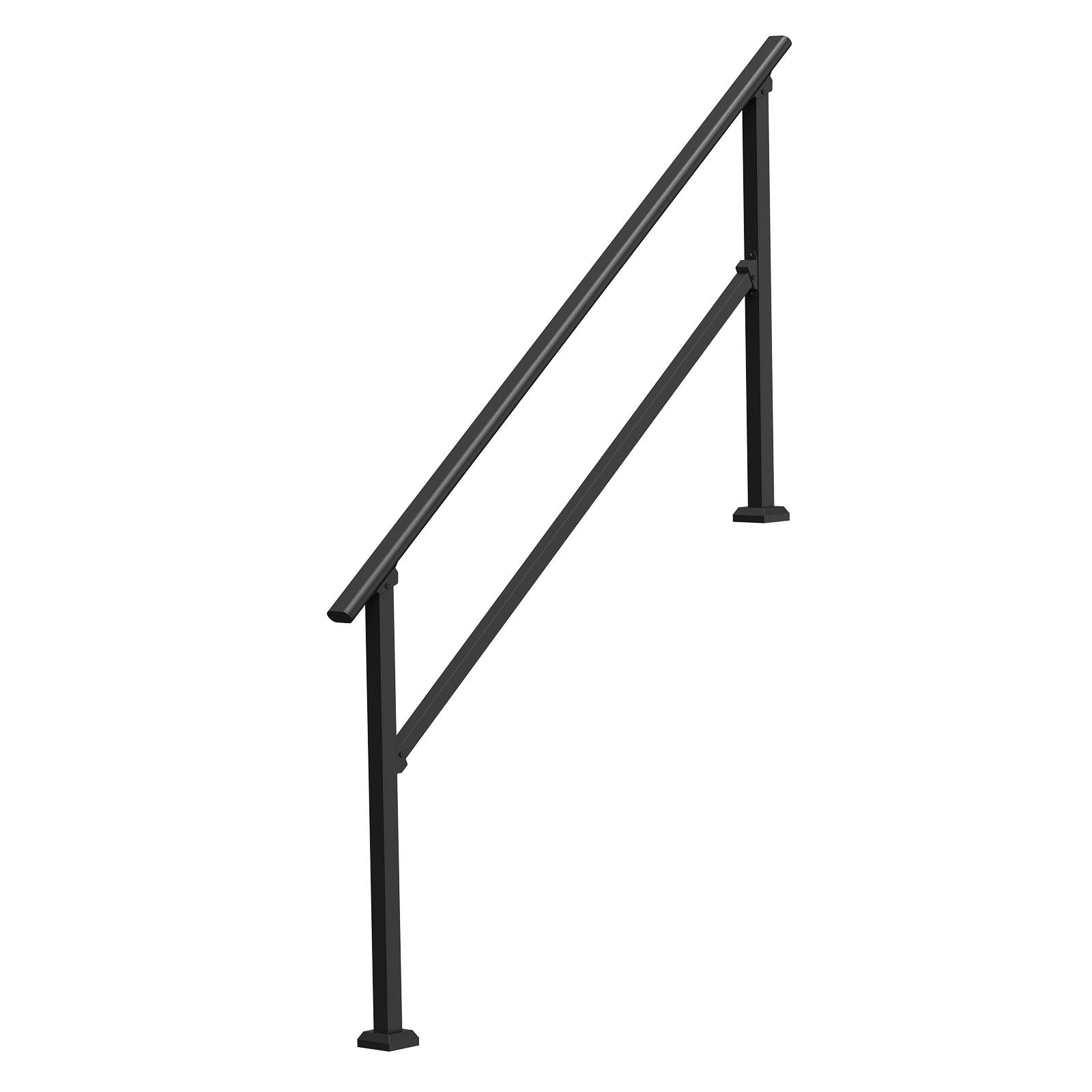 Alt View 5. VEVOR - Handrails for Outdoor Steps, 5-6 Step Stair Hand Rail Kit, Transitional Carbon Steel Railings with Installation Kit - Black.