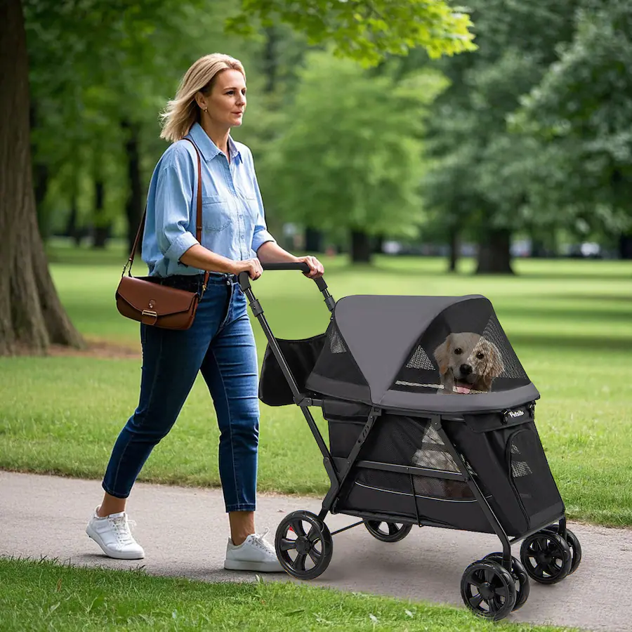 Dog Ride Motor Gymax Dog Stroller for Small Medium Dogs w/ Dual Entry Ramp All Terrain ...