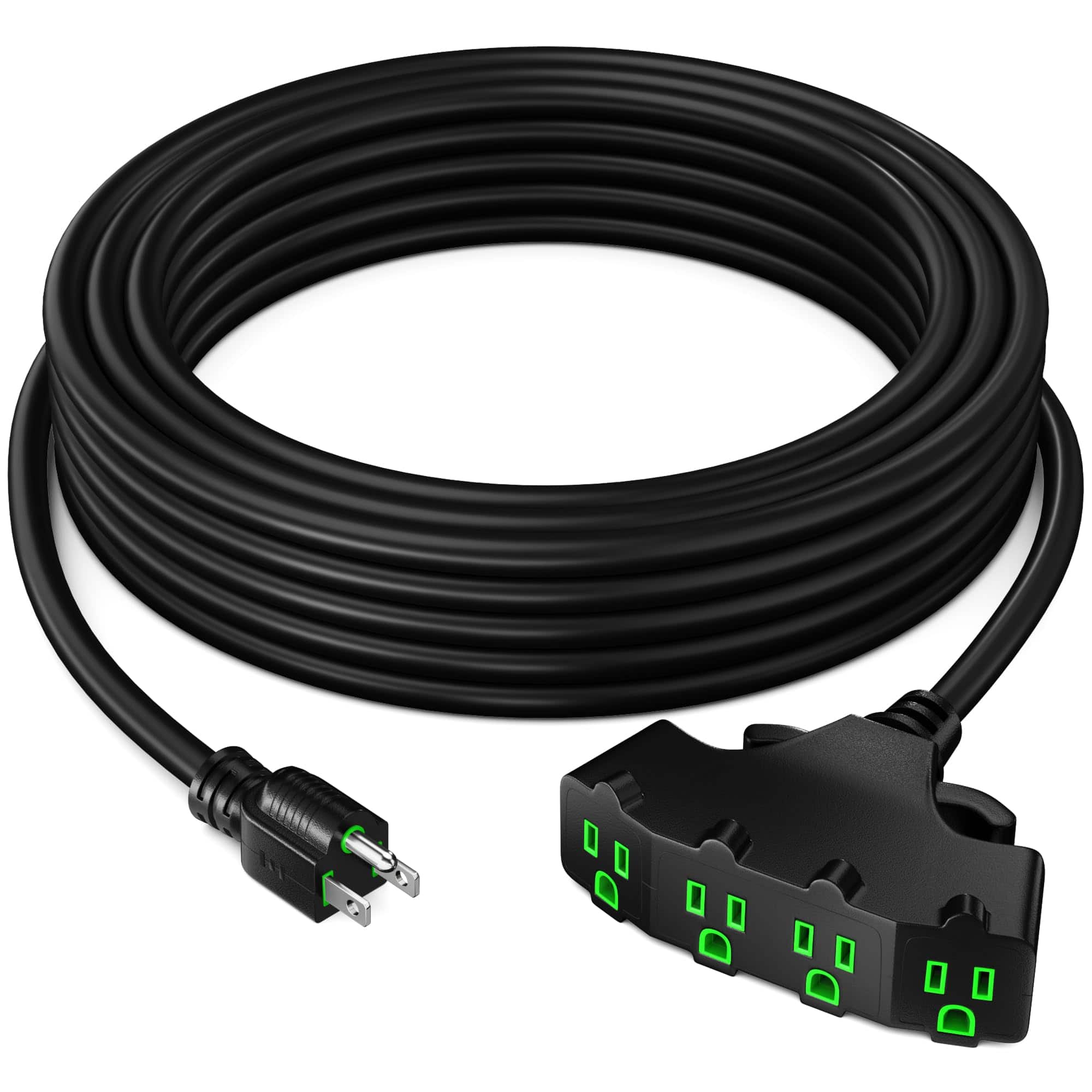 Maximm - 10/3 SJTW Extension Cord 15 Feet, 10AWG, ETL Listed, 3 Prong Plug 4-Outlet Heavy Duty 15A, 1875W - Black