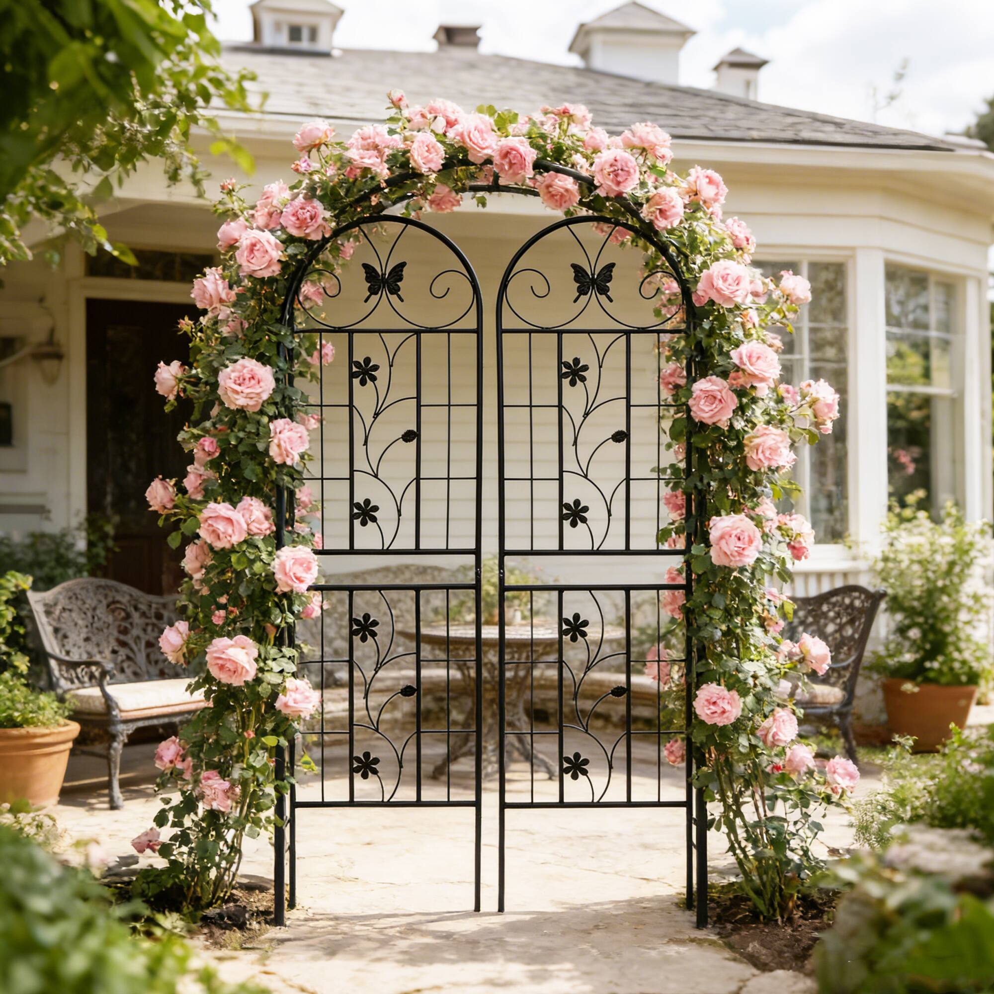 Alt View 2. Loheer - Rustproof Metal Garden Trellis Set 5.9 ft x 1.6 ft 2 Pack Climbing Plant Support - Black.