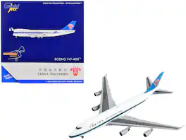 GeminiJets - Boeing 747-400F Commercial Aircraft China Southern Cargo White with Black Stripes and Blue Tail Interactive Series 1/400 - White, Blue