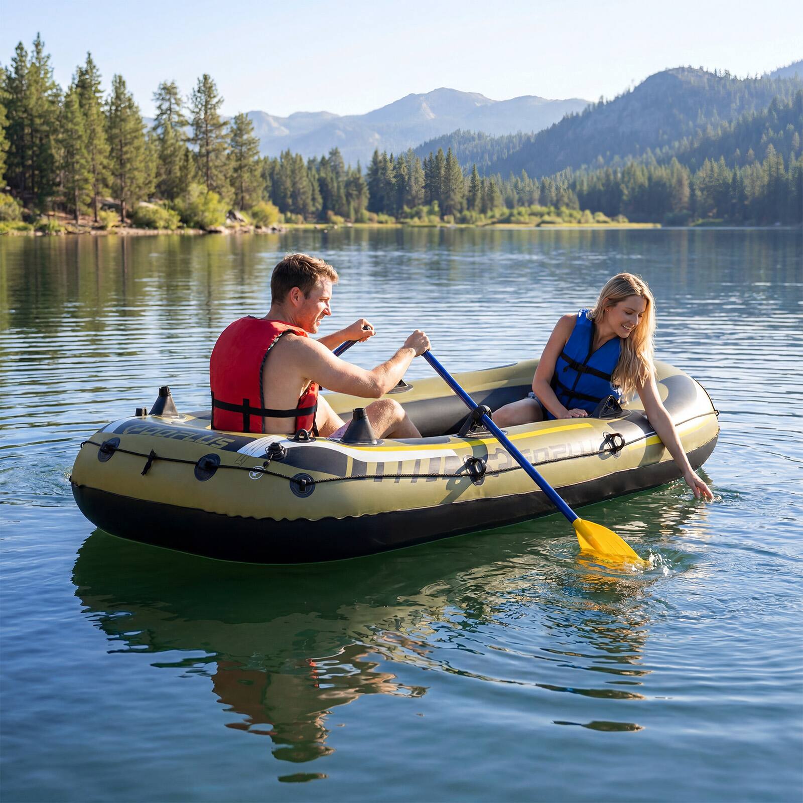 Alt View 3. Costway - Costway Inflatable Boat Fishing Raft Set for 2 Adult &1 Kid Heavy-Duty Inflatable Dinghy 99" x 49" x 16" (L x W x H) - Green.