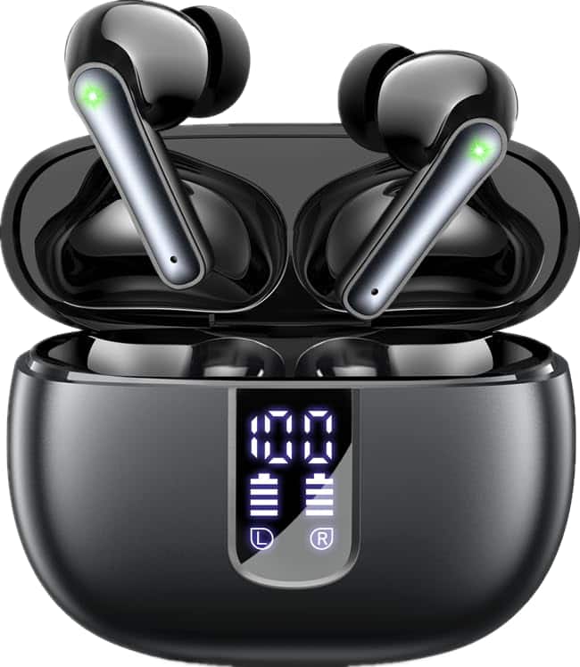 Trigiz - Wireless Earbuds Bluetooth 5.3-48H Playtime, Built-in Mic, LED Charging Case, IP7 Waterproof for Phones, Laptop, Sports - Black