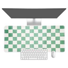 Front. Unique Bargains - Checkered Desk Mat, 31.5x15.7 Inch Mouse Pad, Non-Slip Rubber, Stitched Edges, Soft, for Computer/Laptop - Green/White.