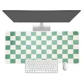 Unique Bargains - Checkered Desk Mat, 31.5x15.7 Inch Mouse Pad, Non-Slip Rubber, Stitched Edges, Soft, for Computer/Laptop - Green/White