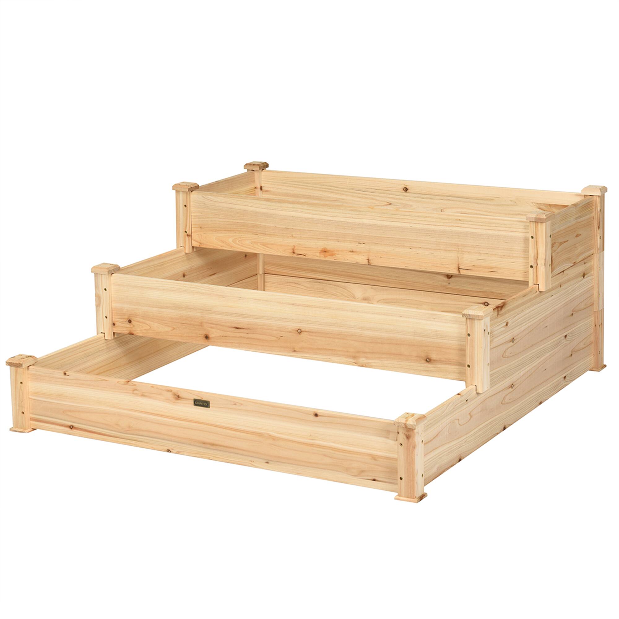 Alt View 5. Gymax - Gymax Outdoor Garden 3 Tier Wooden Elevated Raised Vegetable Planter Gardening Kit - Natural.