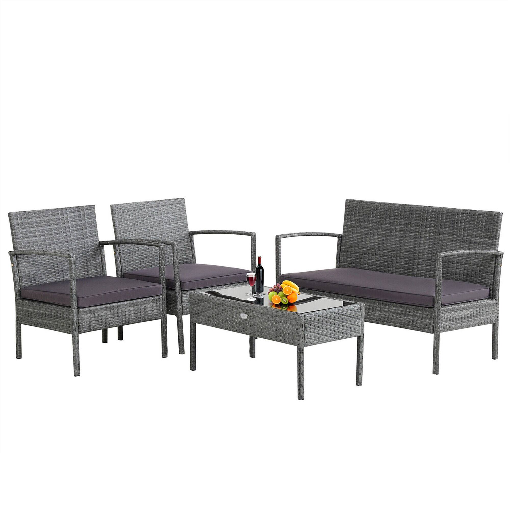 Alt View 4. Gymax - Gymax 4PCS Rattan Patio Furniture Set Outdoor Wicker Conversation Set w/ Cushions - Grey.