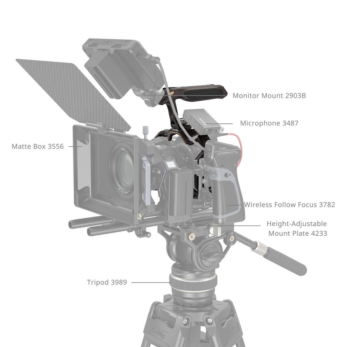 Monitor Mount 2903B  
Microphone 3487  
Matte Box 3556  
Wireless Follow Focus 3782  
Height-Adjustable Mount Plate 4233  
Tripod 3989