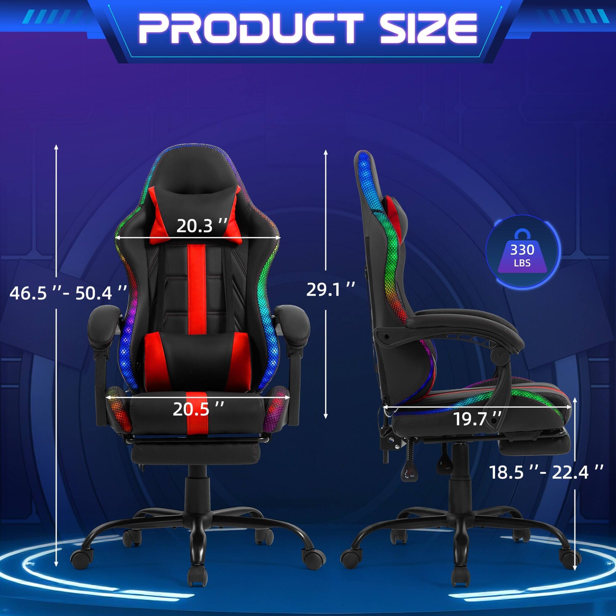 PRODUCT SIZE

- Width: 46.5" - 50.4"
- Height: 29.1"
- Depth: 20.3"
- Seat Height: 20.5"
- Armrest Height: 19.7"
- Seat Depth: 18.5" - 22.4"

Weight Capacity: 330 LBS