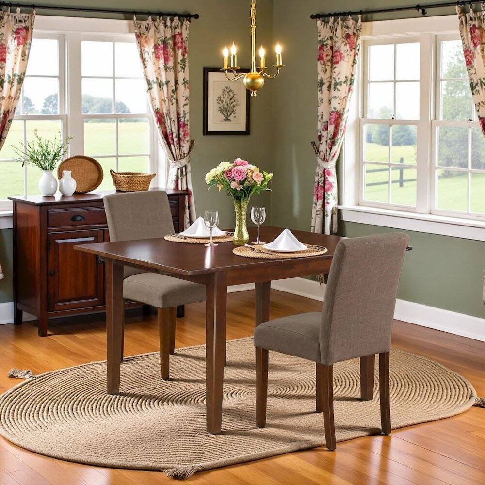 Alt View 4. FurniFact - Solid Wood Drop Leaf Dining Table and Chairs for Small Spaces - Brown.
