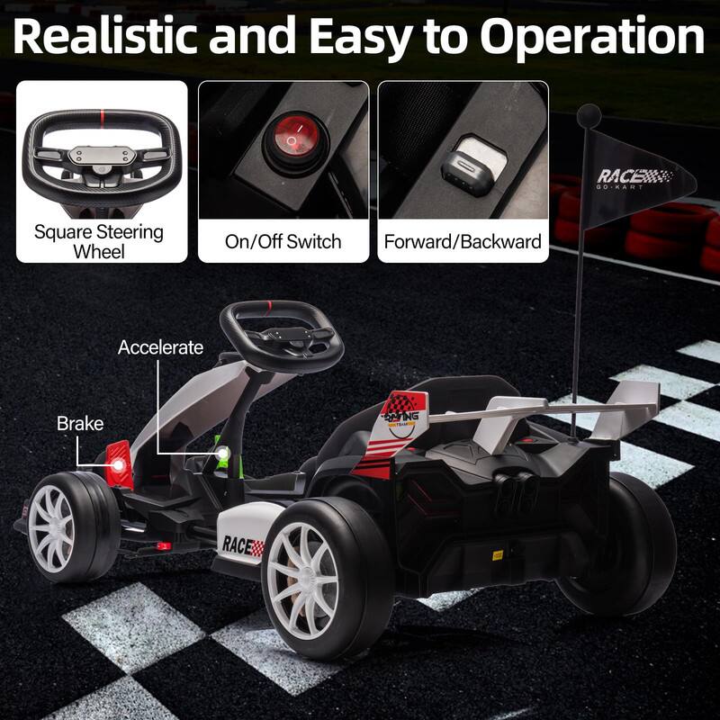 Realistic and Easy to Operation

- Square Steering Wheel
- On/Off Switch
- Forward/Backward

- Accelerate
- Brake