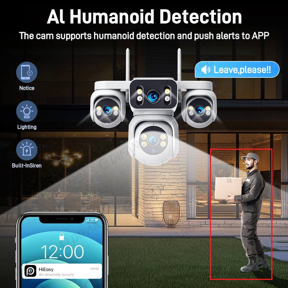 AI Humanoid Detection  
The cam supports humanoid detection and push alerts to APP  

Leave, please!!  

Notice  
Lighting  
Built-In Siren  

12:00  
HiEasy  
An anomaly occurs