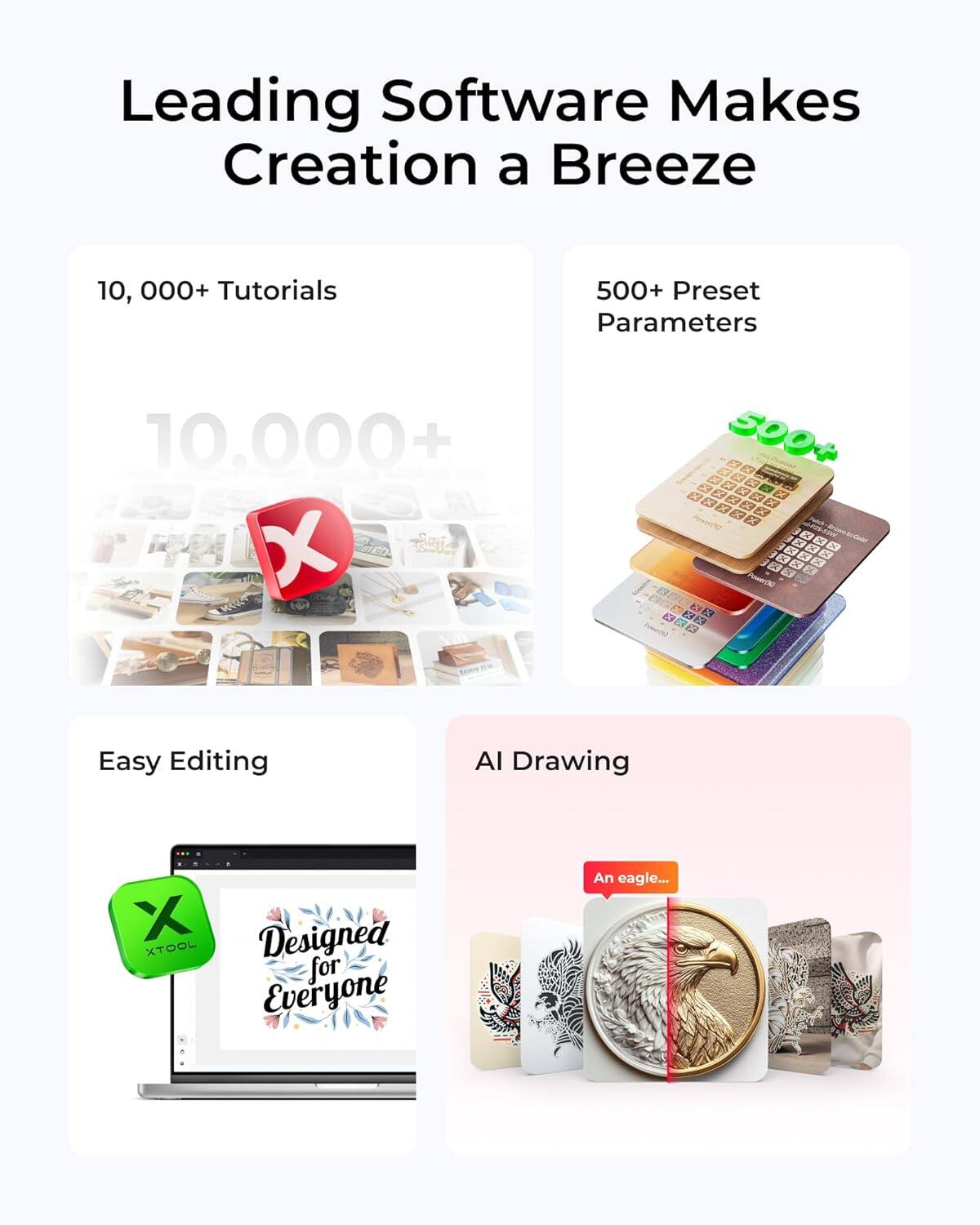 Leading Software Makes Creation a Breeze

- 10,000+ Tutorials
- 500+ Preset Parameters
- Easy Editing
- AI Drawing

Designed for Everyone

An eagle...