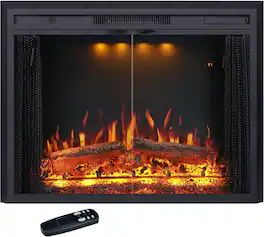 Mondawe - 30" Recessed-in Realistic Flame Electric Fireplace with Adjustable Heat, Timer - Black