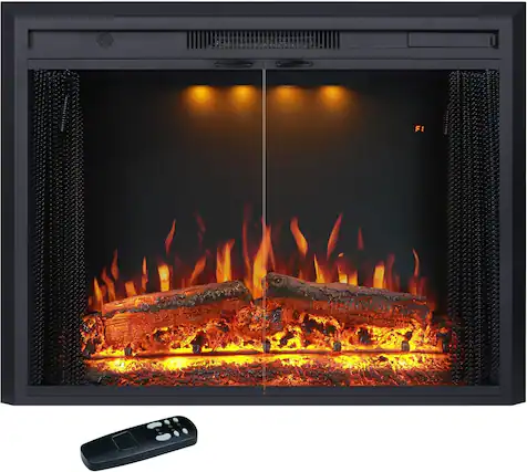 Front. Mondawe - 30" Recessed-in Realistic Flame Electric Fireplace with Adjustable Heat, Timer - Black.