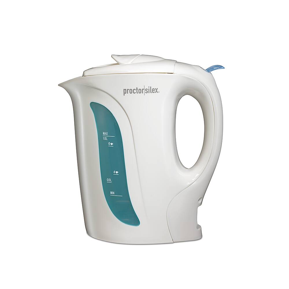 Front. Proctor Silex - 1 Liter Electric Kettle with Detachable Cord - WHITE.