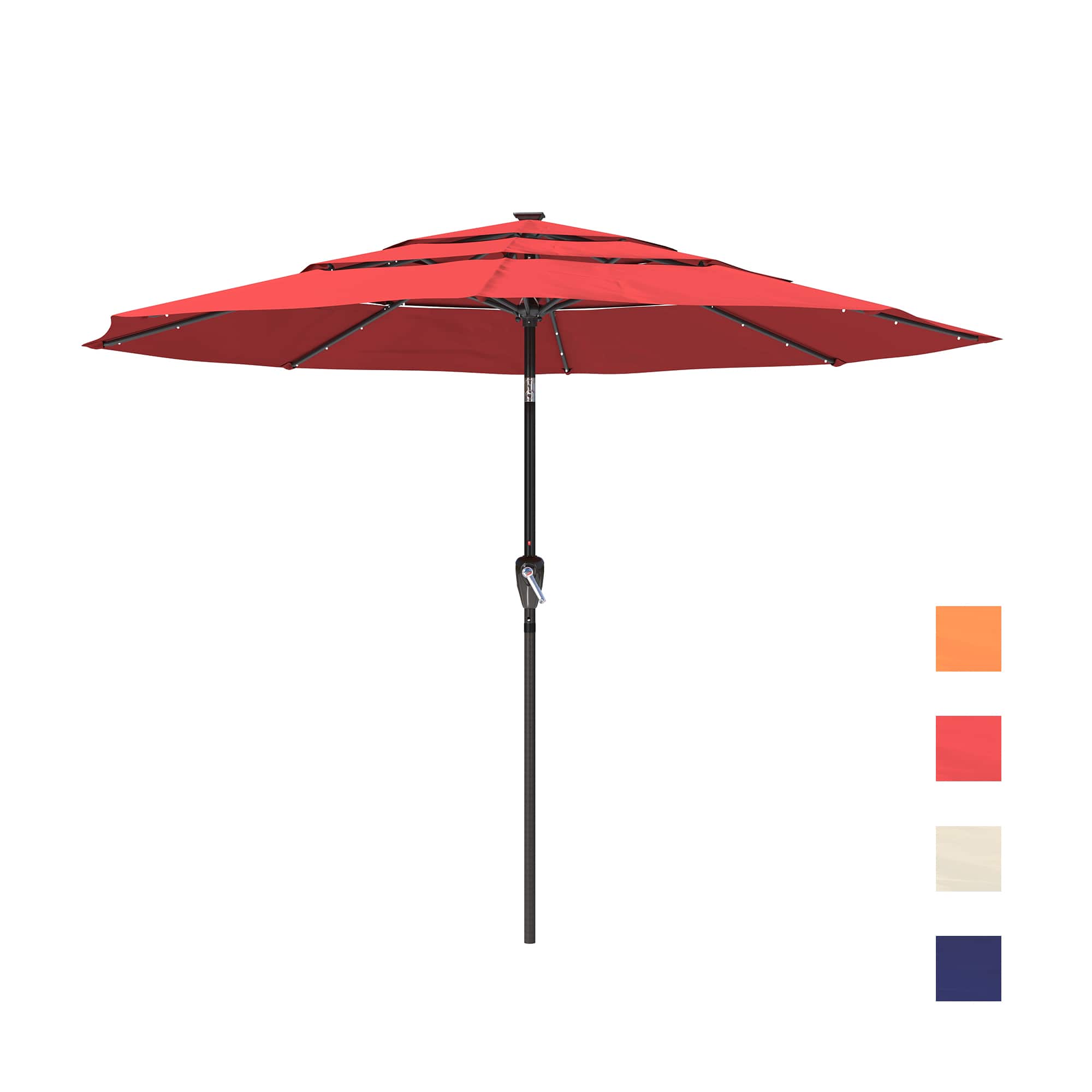 Mondawe - 11ft Patio Market Umbrella LED Lights Double Airvent Outdoor Umbrella - Red
