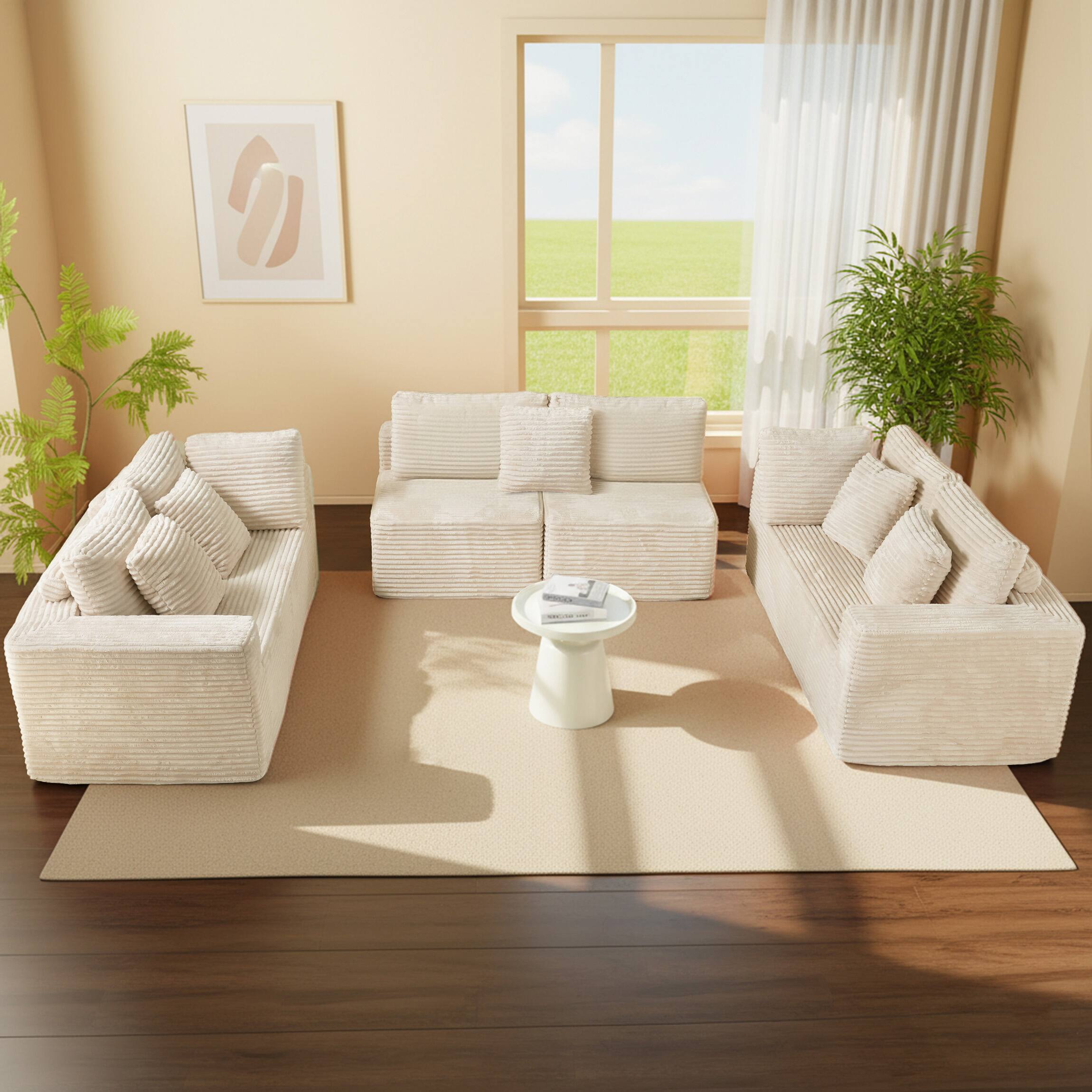 Alt View 2. Roomtec - 135.5 inch Beige Corduroy Modular Sectional Sofa 6Seater UShaped Couch with Reversible Chaise Lounge Freely - Beige.
