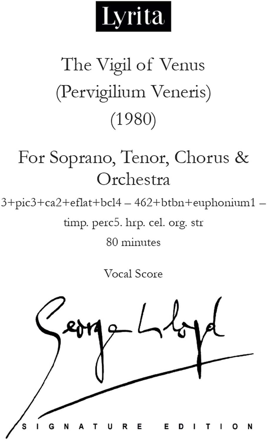 PopMarket - George Lloyd - Lloyd: The Vigil of Venus (Pervigilium Veneris) for soprano, tenor, chorus - Multicolor