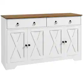 Homcom - Sideboard Buffet Cabinet with Storage, 48" Kitchen Storage Cabinet with 2 Drawers and 4 Barn Doors - White
