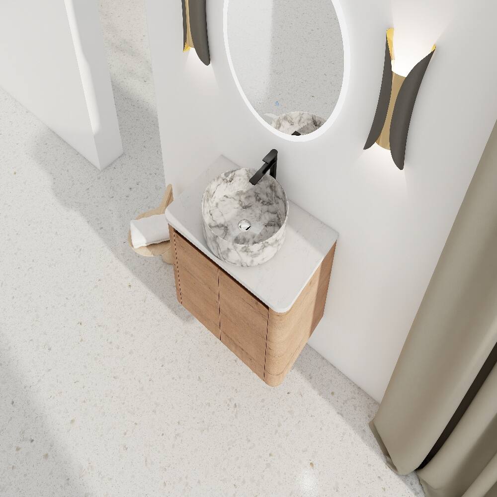 Alt View 4. Loheer - Loheer 30 inch wall mounted bathroom vanity with ceramic vessel sink, modern bathroom vanity, Imitative Oak - Imitative Oak.