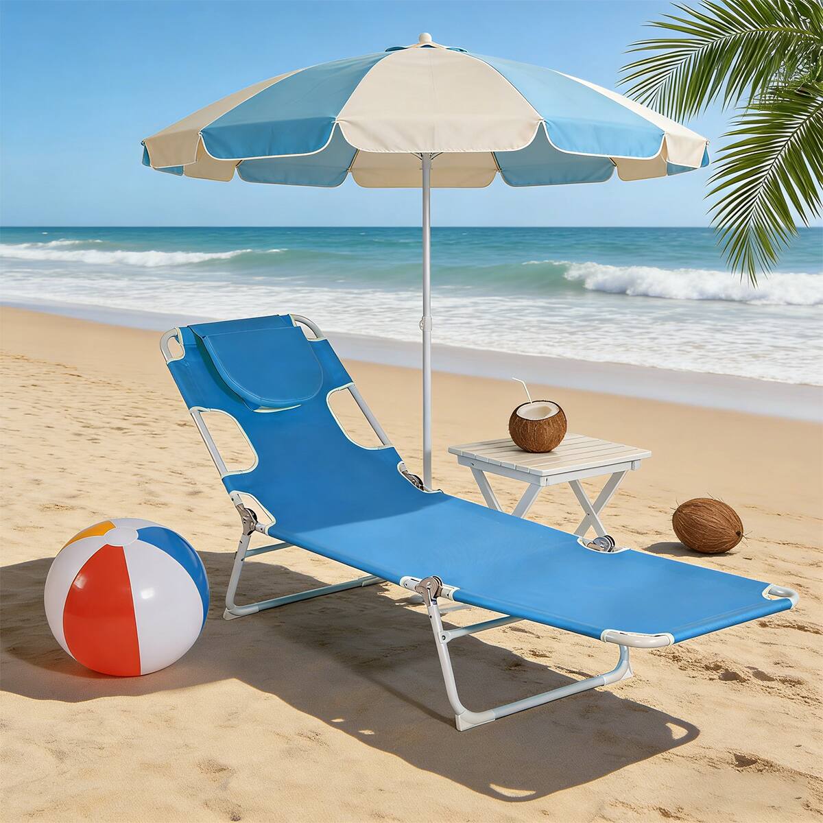 Angle. Ainfox - Ainfox 2PCS Outdoor Lounge Chair Folding Beach Chaise with Face Hole and Pillow for Patio Beach - Blue.