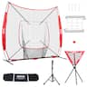 VEVOR - 7x7 ft Baseball Softball Practice Net, Portable Baseball Training Net for Hitting Catching Pitching - Red