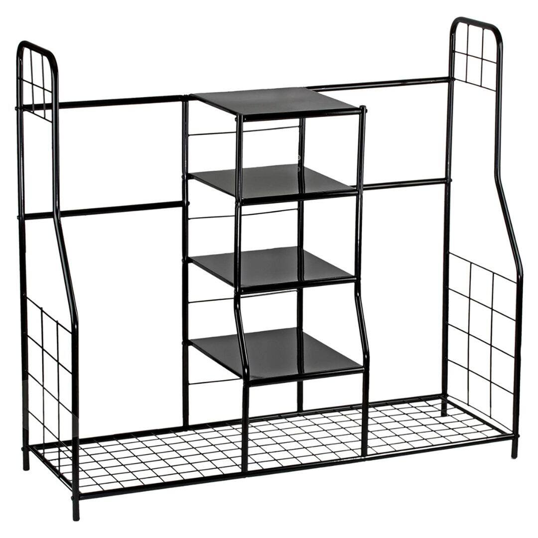 Angle. Home It - Golf Bag Sports Dual Storage Organizer – Metal Golf Rack with 4 Shelves, Holds 2 Golf Bags, Garage Equipment Storage - Black.