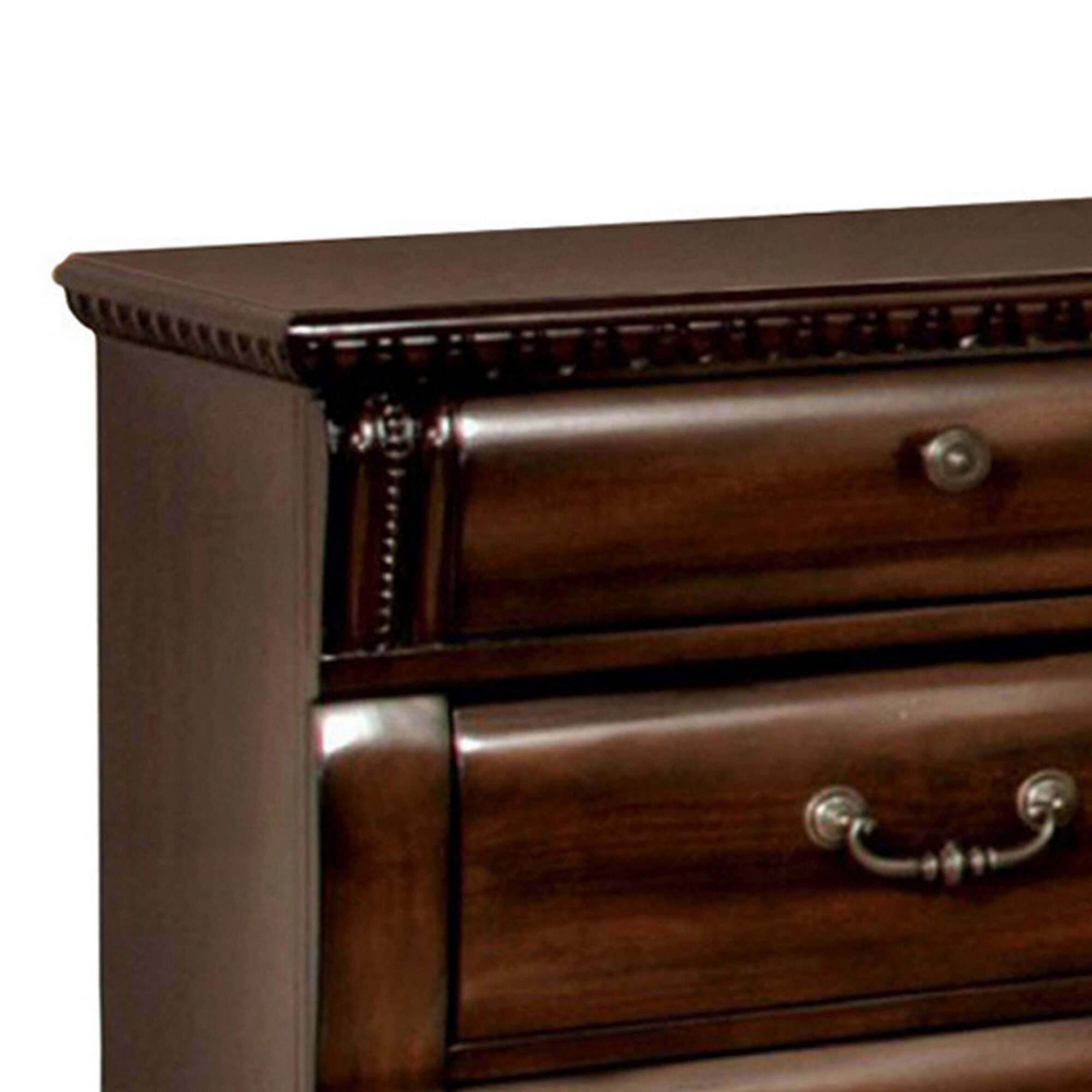 Alt View 1. Manhattan Lane - 28 Inch Bedside Nightstand, 3 Drawers with Pewter Handles - Cherry Brown, Pewter.