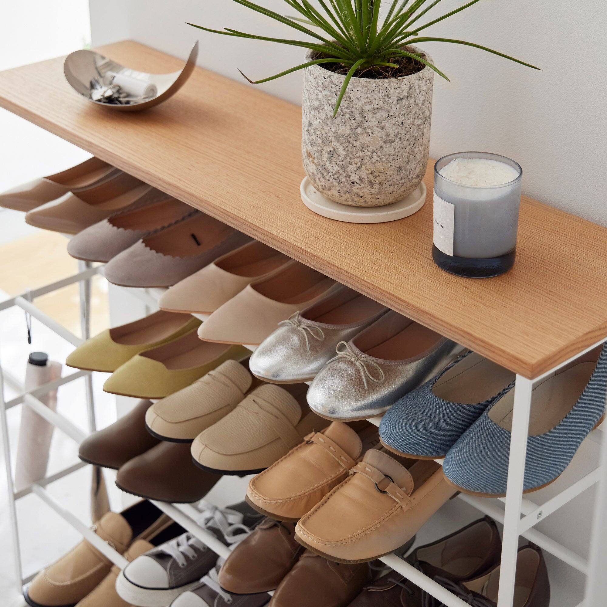 Back. Yamazaki Home - Rolling Five-Tier Shoe Rack (34.25" H)  - Steel + Wood - Black.
