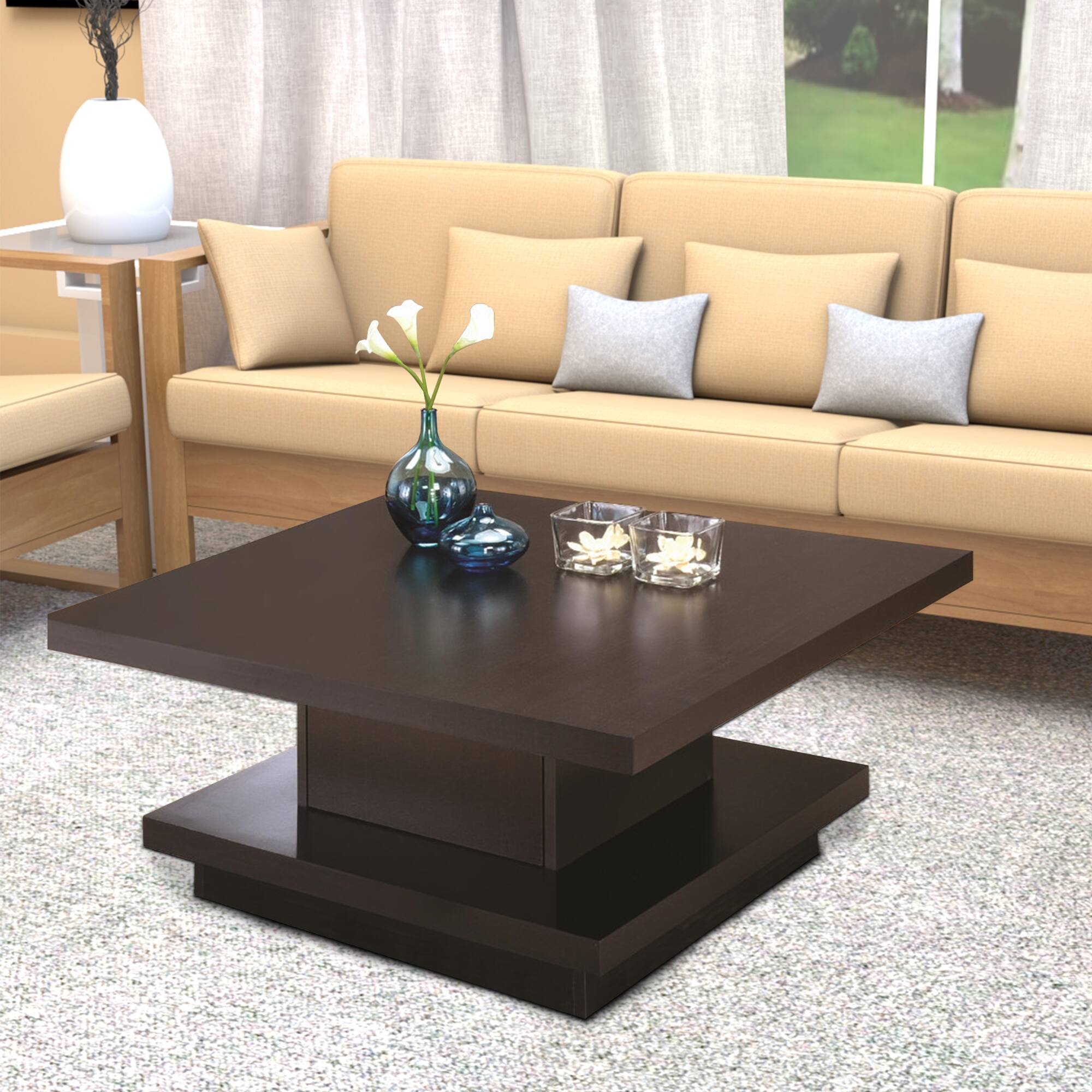 Manhattan Lane Glass Top Coffee Table with Metal Frame and Open Shelf ...
