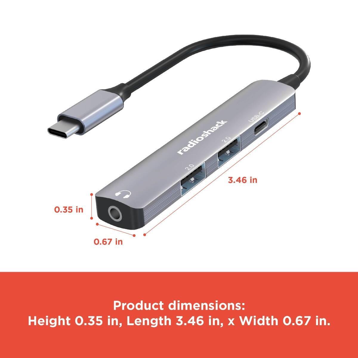 USB-C Radioshack 2.0

Product dimensions:
Height 0.35 in, Length 3.46 in, x Width 0.67 in.