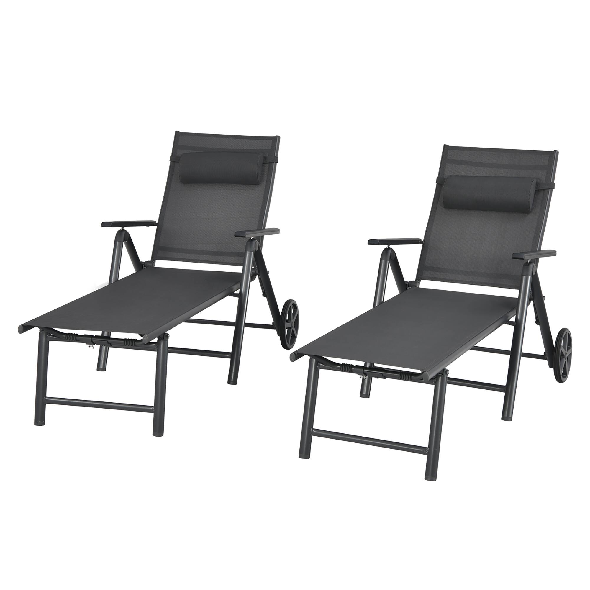 Alt View 3. Costway - Costway  2PCS Patio Lounge Chair W/ Wheels Neck Pillow Aluminum Frame Adjustable - Gray.