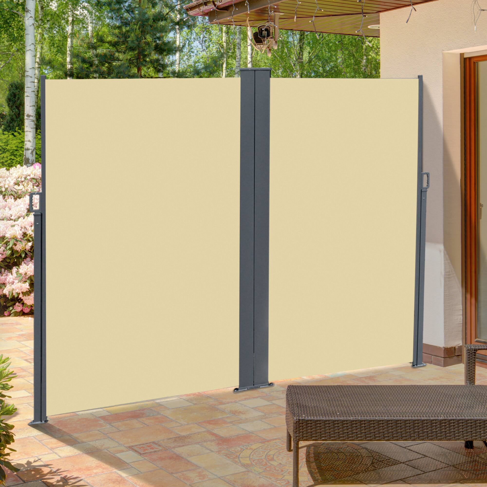 Angle. Outsunny - Outsunny 20' Double Retractable Patio Side Awning Garden Sun Shade with UV-Fighting Screen - Beige.