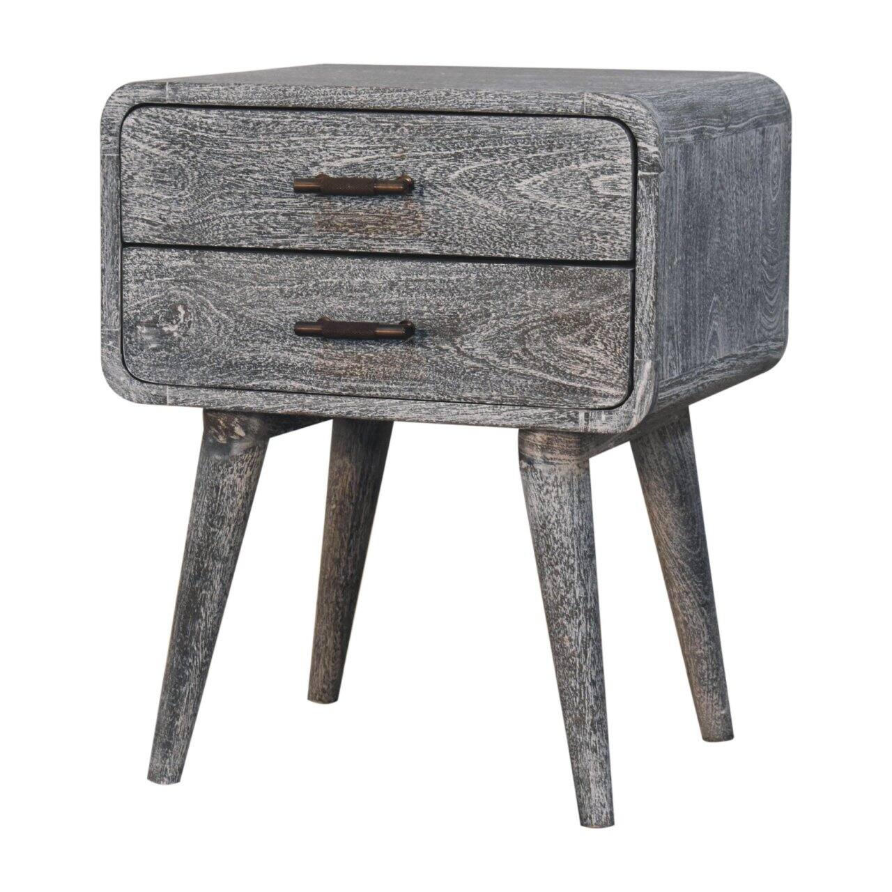 Back. Artisan Furniture - Artisan Furniture Solid Wood Sandblasted Ash Curved Bedside, 2 Drawers, Grey - Grey.