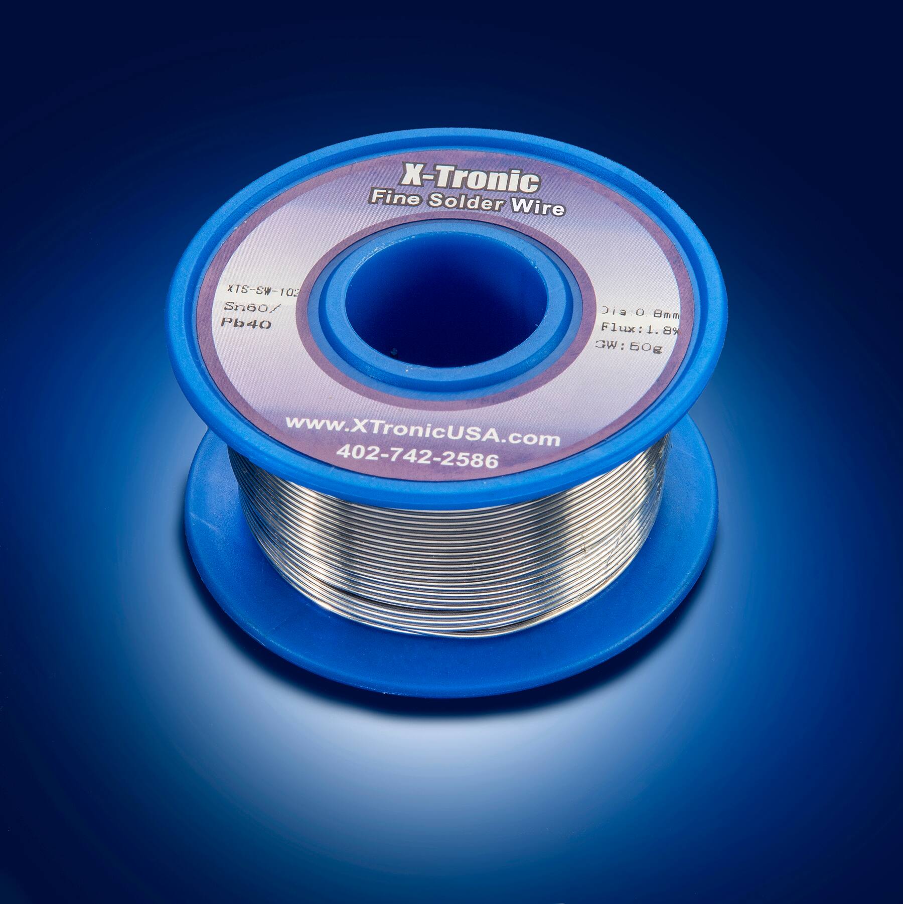 Fine X-Tronic Solder Wire  
XTS-SW-102 Sn60/Pb40  
Dia: 0.8mm Flux: 1.8 GW: 50g  
www.XTronicUSA.com 402-742-2586